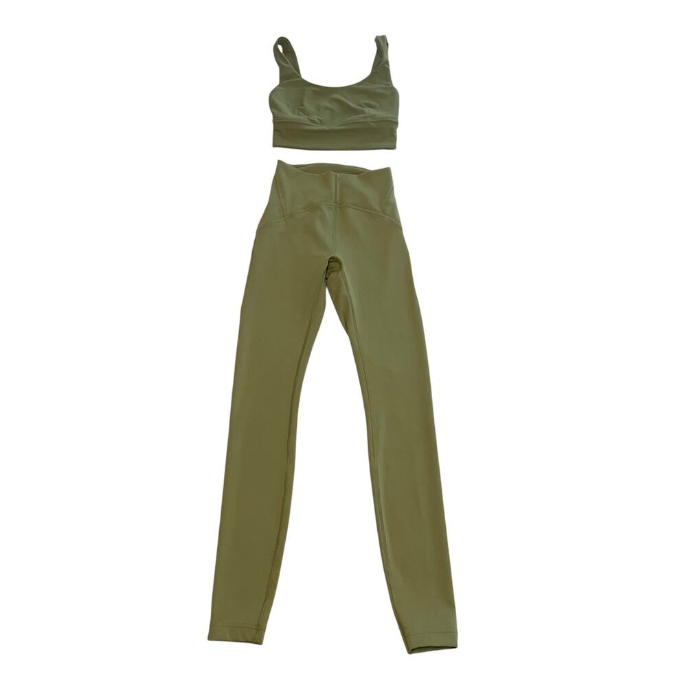 Lululemon Workout Set InStill High Rise Legging Scoop Neck Bra GREEN SIZE 2